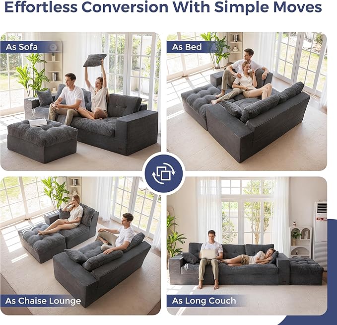 MAXYOYO Sectional Sofa Couch and Chaise Lounge, L Shaped Modern Cloud Couch with Ottoman, Comfy Sofa with Layered Cushion, Tufted Upholstered Sleeper Chair for Living Room, No Assembly Required, Grey