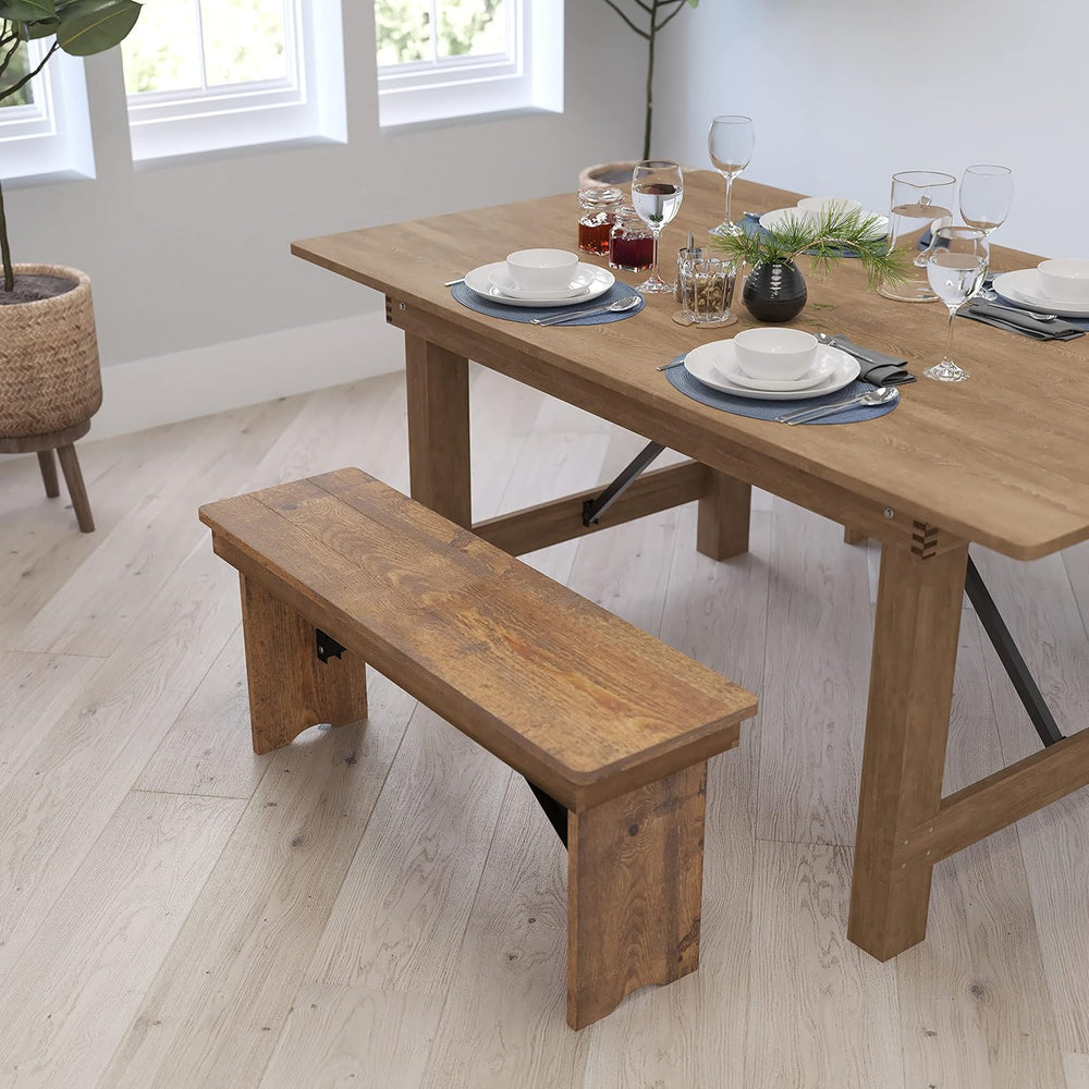 Merrick Lane Tinsley 40" x 12" Antique Rustic Solid Pine Folding Fa...