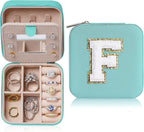 Parima Gifts for Mom - Small Travel Jewelry Box, Travel Jewelry Case with Mirror for Necklace Earrings Rings Organizer | Birthday Gifts Christmas Travel Gifts for Mom - Letter F, Aqua Blue