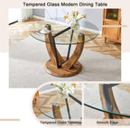 JUFU Round Dining Table Set for 6, 48" Table and Chairs Set of 6 with Faux Marble Tabletop and PU Upholstered Brown-0501 Chairs, Modern 6 Seater Dining Table Set for Dinning Room, Kitchen