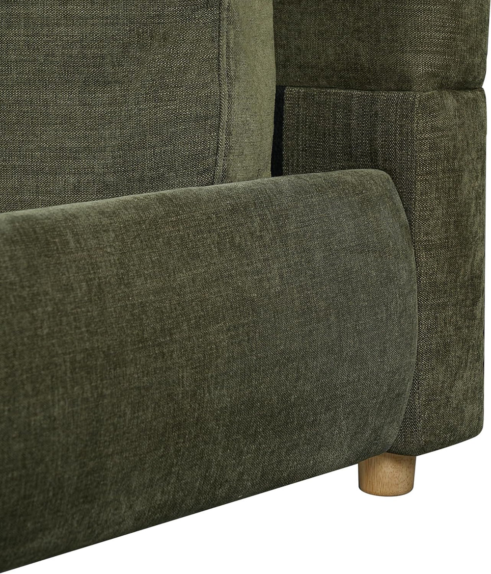 Merax King Linen Blend Platform Bed with 2 Headboard Pillows, Olive Green