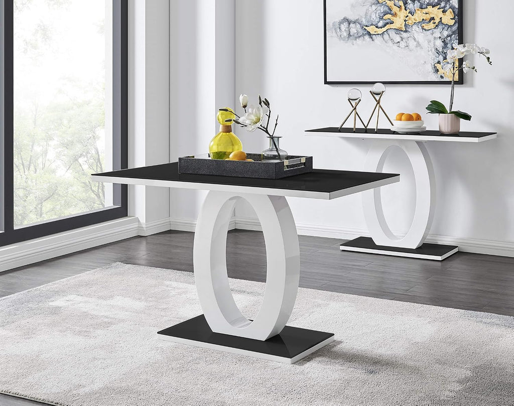 Furniturebox UK Giovani Black & White High Gloss Glass Dining Table with 4 Willow Chairs (Black & White High Gloss Glass Dining Table Set with 4 Elephant Grey Willow Chairs)