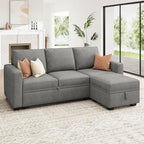 HONBAY Modular Sectional Sleeper Sofa with Pull Out Bed, L Shaped Sofa with Storage, Modular Sectional Couches for Living Room, Warm Grey
