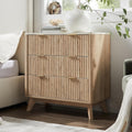 T4TREAM Fluted 3 Drawers Nightstand, Oversized Extra Large Modern Side Table with Faux Marble Top, End Table Bedside for Bedroom, Living Room, Curved Profile Design, Natural Oak