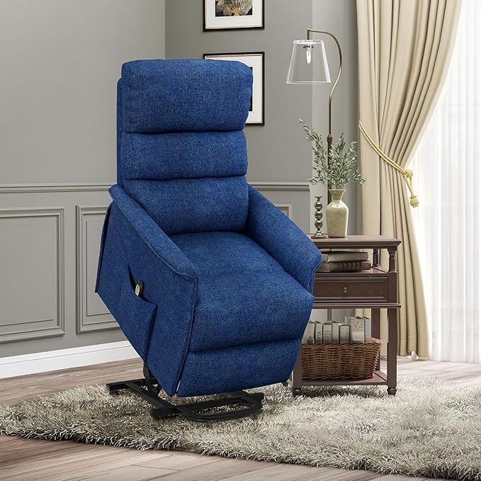 HOMCOM Power Lift Recliner Chair for Elderly, Easy Assembly, Fabric Lift Chair for Adults, Recliner Sofa with Remote Control, Side Pockets for Living Room, Dark Blue