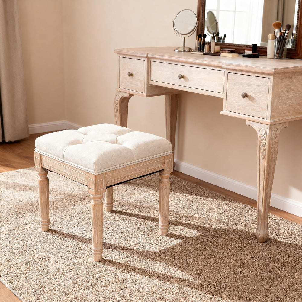 Square Vanity Stool Bench, 15.7" Small Ottoman Foot Stool with Padded Bu...