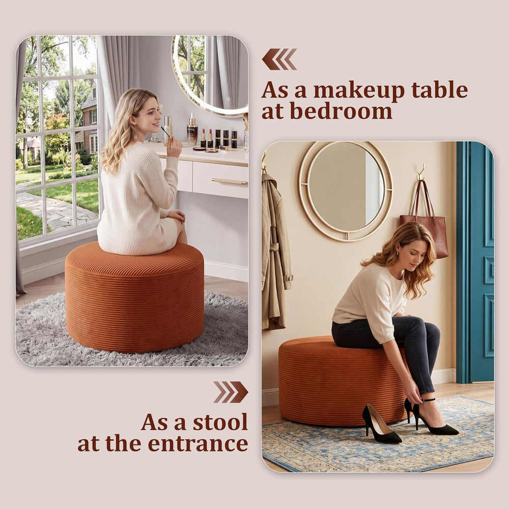 BSHOMGI Round Ottoman,Corduroy Ottomans Foot Stool, 27.5" Pouf Footstool...