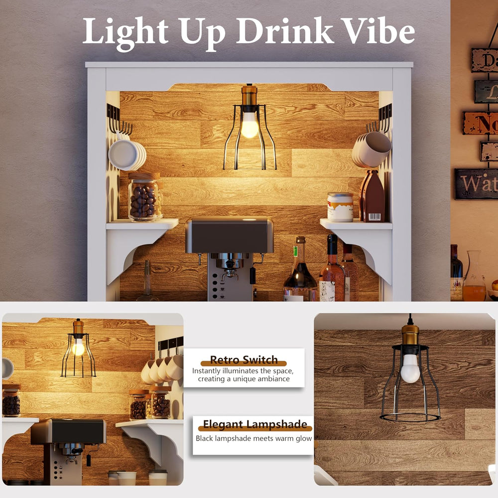 Farmhouse Coffee Bar Cabinet with Led Light - 70.8'' Tall Coffee Hutc...
