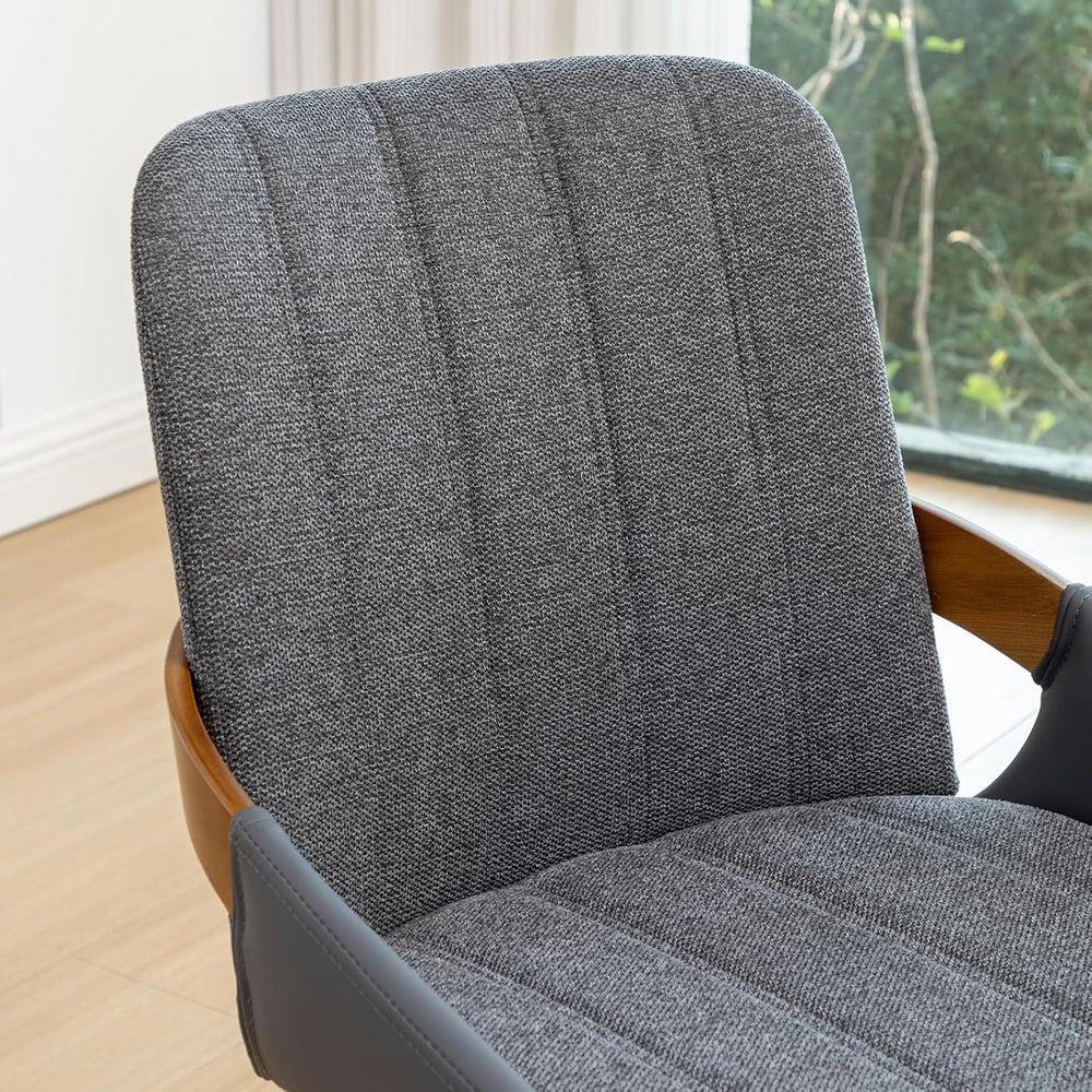Dining Room Chairs Set of 2, Mid Century Modern Gray Fabric+Faux Leather Kitc...