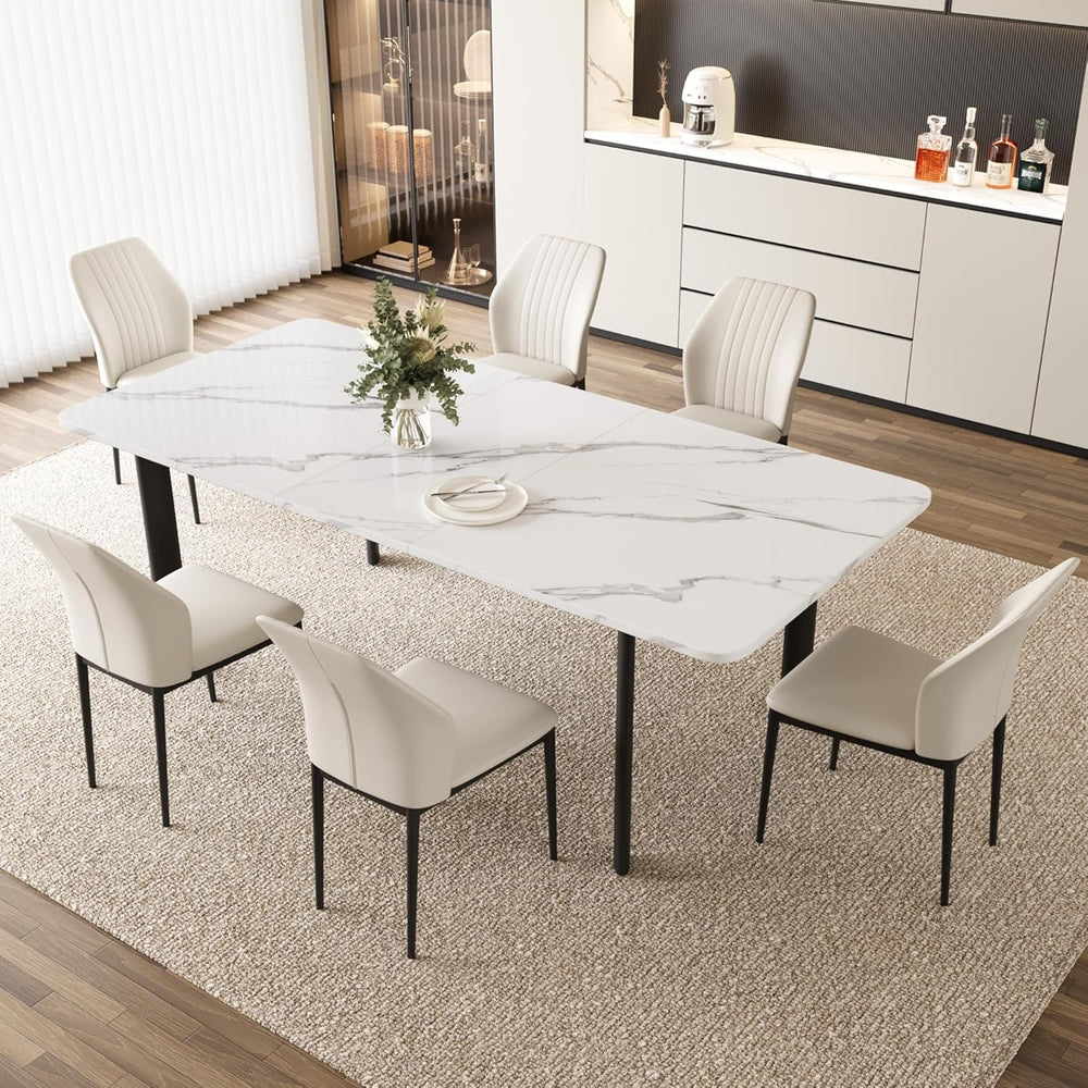 HIPIHOM Extendable Dining Table Set for 6, Seats 6-8 | 63-78.7in MDF Kitchen ...