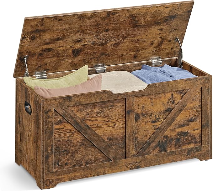 VASAGLE Storage Chest, Storage Trunk with 2 Safety Hinges, Storage Bench, Sho...