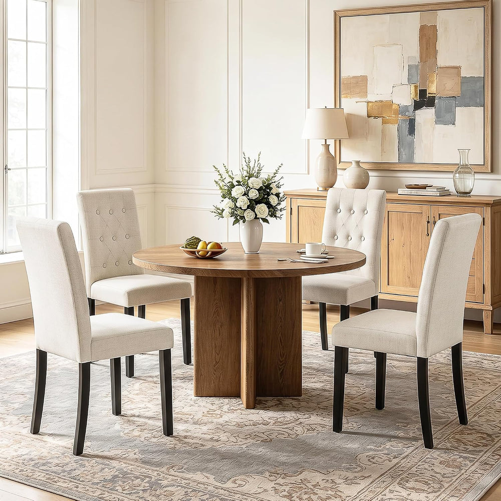 VECELO Upholstered Dining Chairs Set of 4, Button Tufted Parsons Chairs with ...