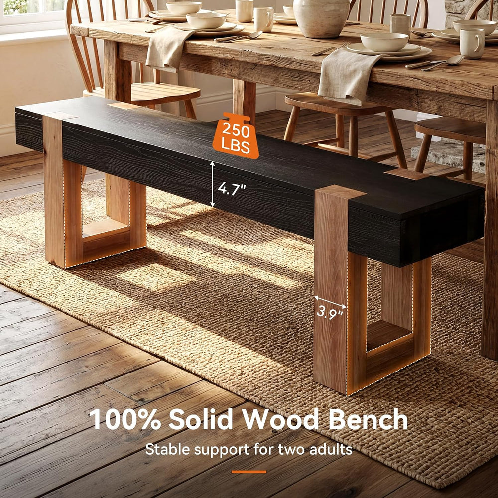 55" Solid Wood Dining Bench, Farmhouse Wooden Entryway Bench, End of Bed...