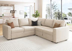 HONBAY Modular Sectional Sleeper Sofa with Pull Out Bed, L Shaped Couch with Storage Seat, Convertible Sectional Couches for Living Room, Beige