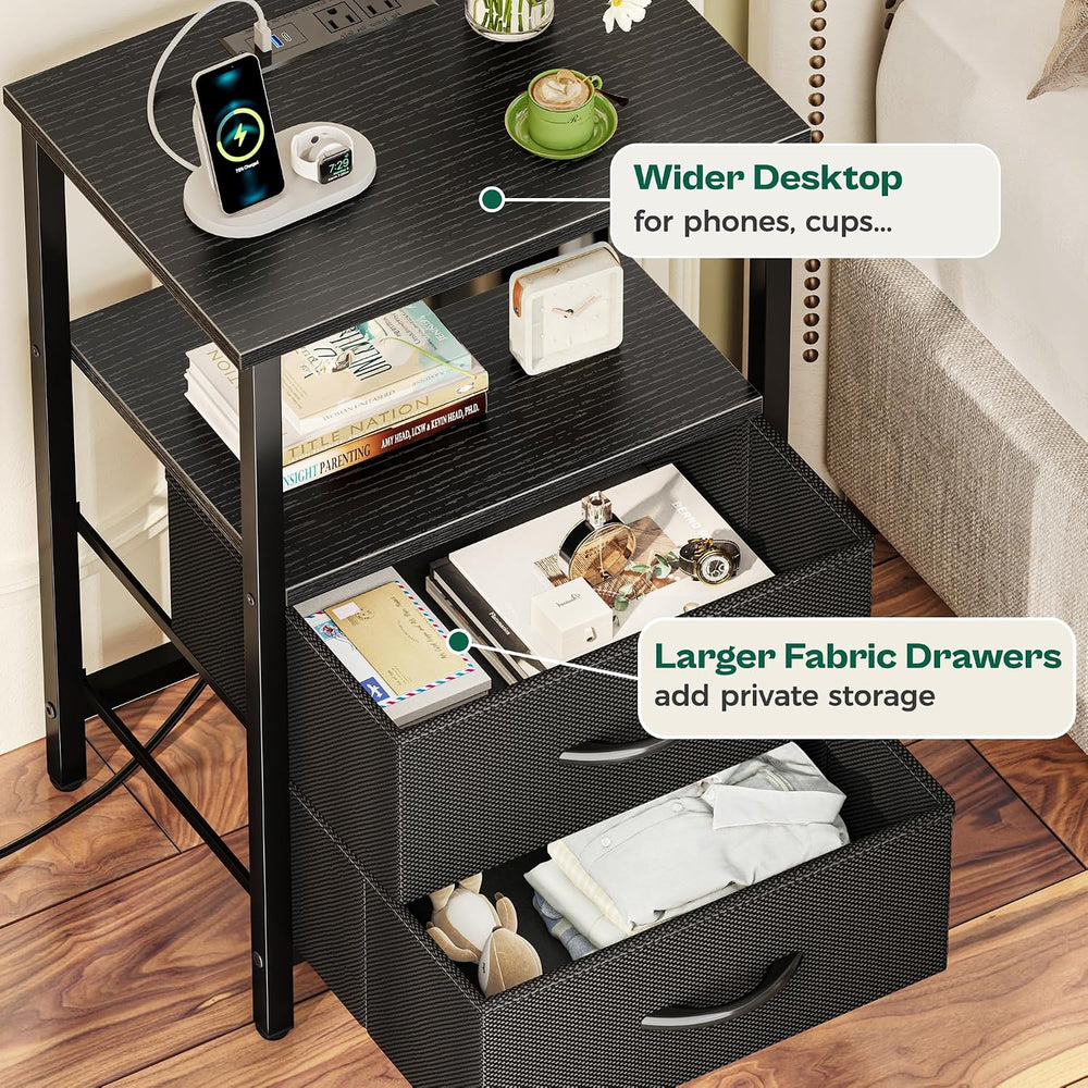 Huuger Night Stand with Charger Station and LED Lights, 2 Drawer Nightstand, ...