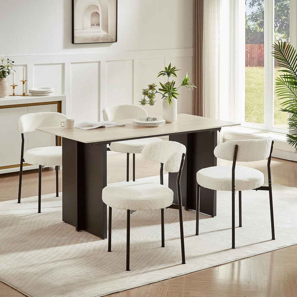 SoarFlash Dining Chairs, Beige Boucle Dining Chairs Set of 4, Kitchen Dining ...