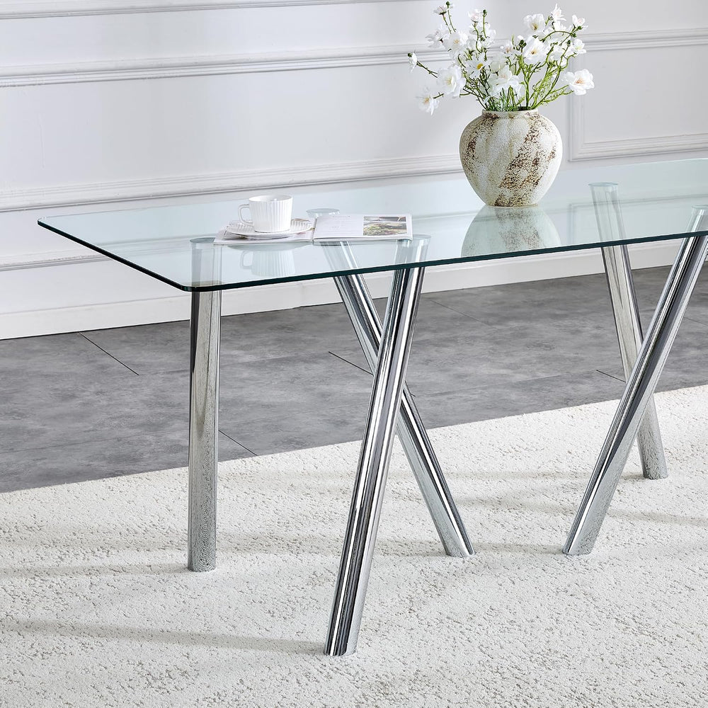 Glass Dining Table for 4 6 8 Pepole,71 Inch Rectangle Kitchen Dining Room Tab...