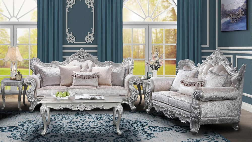 2Pc Living Room Set in with Silver Brush