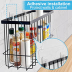 Wall Organizer Baskets, Lid Organizers Inside Cabinet with 2 Caddy Adhesive, Cabinet Door Organizer with 2 Sponges, 4 Hooks, Cabinet Door Storage for Foil Aluminum Roll, Black, 2 Pack (Small, Medium)