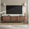 Ball & Cast Mid-Century Modern TV Stand for 80", Media Console with Sliding Doors, 2 Drawers & Solid Wood Legs, Waterproof Wood Grain Entertainment Center w/Storage for Living Room/Bedroom,Dark Brown
