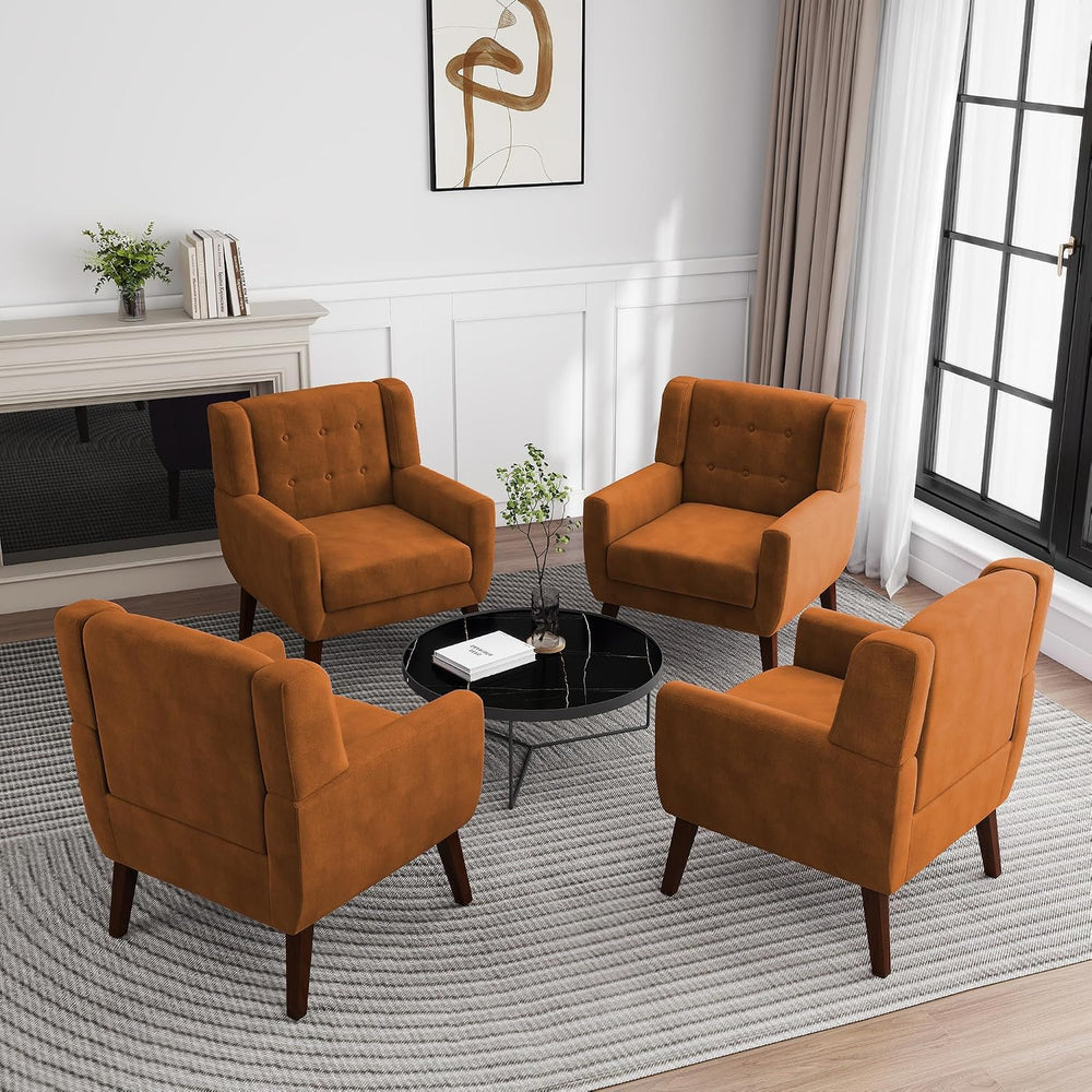 Accent Chairs Set of 2, Velvet Upholstered Armchair, Orange | Mid Century Mod...