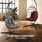 SereneLife Hanging Egg Chair w/Stand - Wicker Rattan Swing, Padded Cushion | Foldable Design, Weather-Resistant Cushion & Padded Headrest Included, 350 lb Capacity, Great for Patio, Backyard & Bedroom.