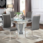 AZmac Modern Leather Dining Chairs Set of 4,Armless Kitchen Chairs,Dining Room Chairs with Upholstered Padded Seat and Sturdy Chrome Legs for Dining Room,Kitchen (Set of 4, Grey+PU Leather)