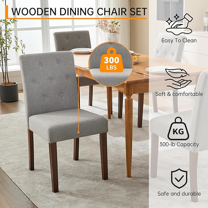 Upholstered Dining Chairs Set of 2, Button Tufted Parsons Chairs with Wood Le...