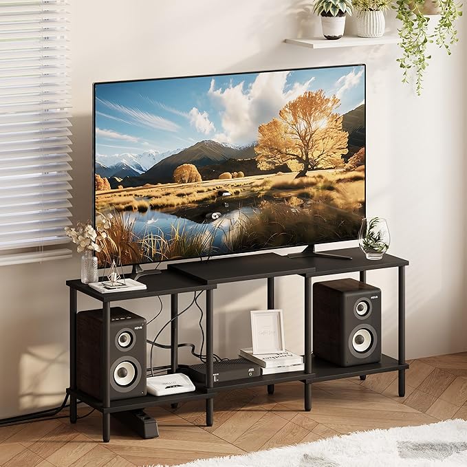 TV Stand, Entertainment Center, Industrial TV Media Console Table with Open Storage Shelves, 2 Tier TV Cabinet for Living Room, Bedroom