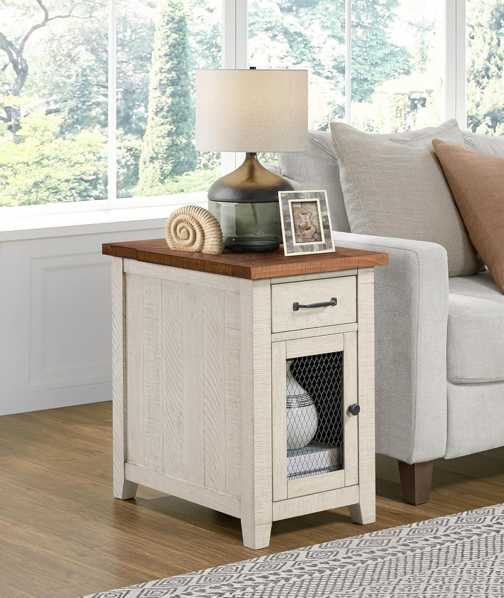 Martin Svensson Home Rustic Solid Wood Chairside End Table, White and Honey |...
