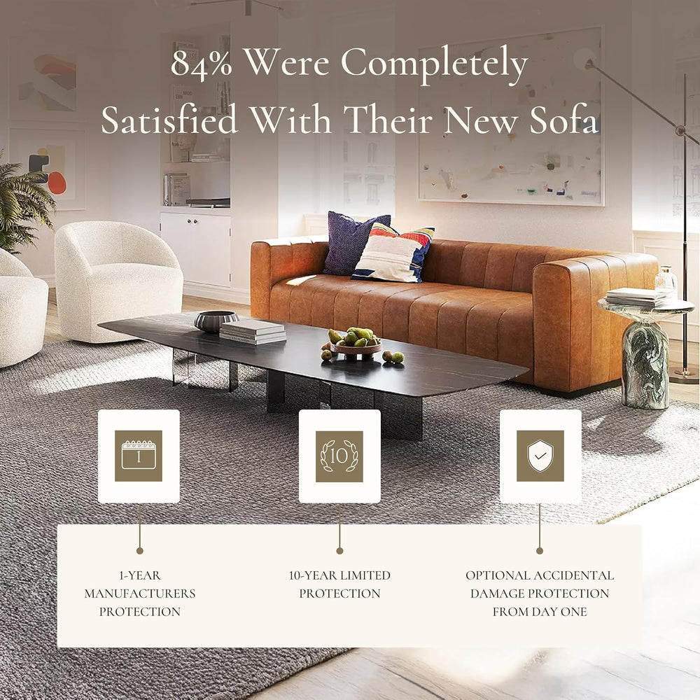 POLY & BARK Canale Sofa – 86" Channel-Tufted Italian Leather Couch –...