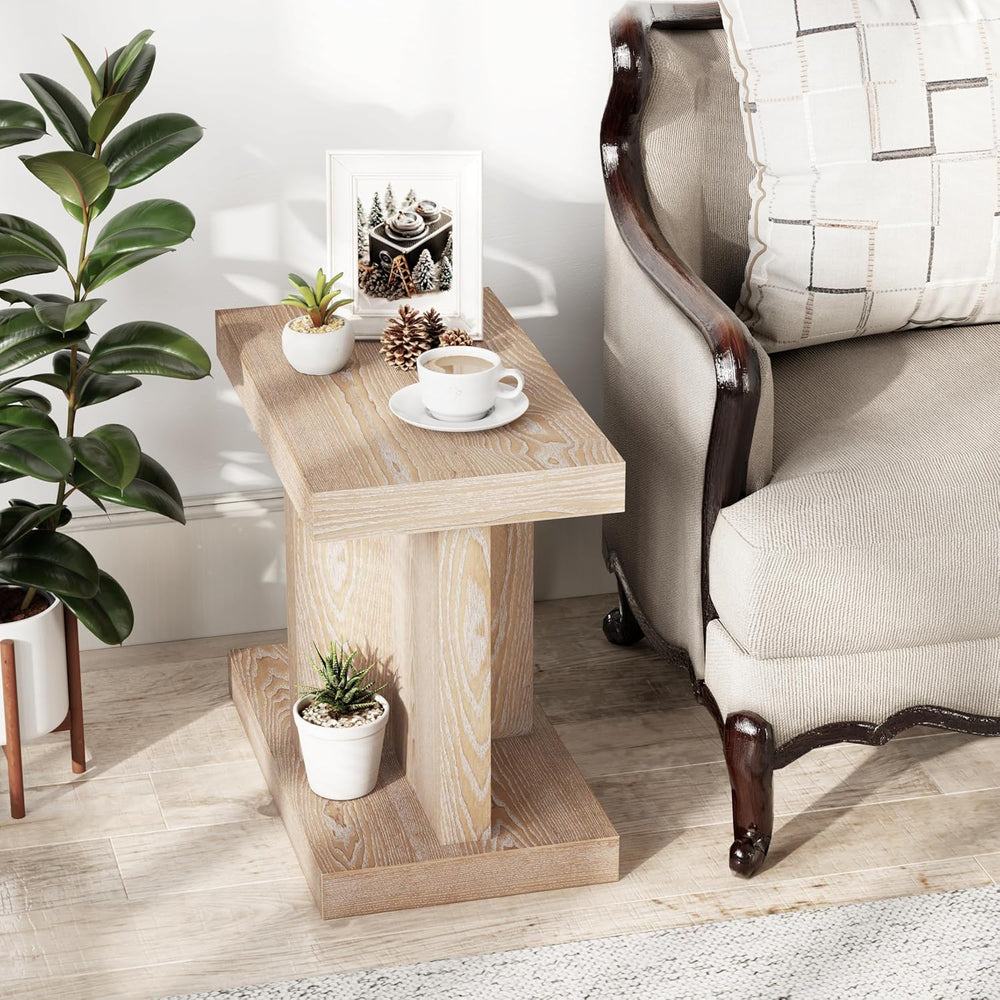 COZAYH Farmhouse Wood End Table with Open Base Shelf, Modern Minimalist Recta...