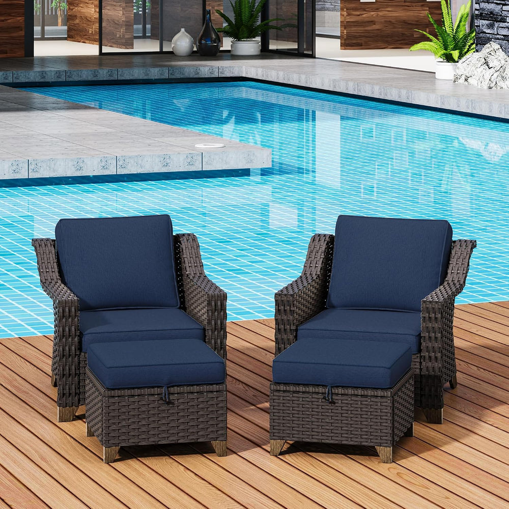 4 Pieces Patio Conversation Furniture Set - 2 Chairs with Ottomans Set of 2, ...