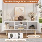 ALINE FURNITURE White TV Stand for 50 55 60+ inch TVs - Media Console with 2 Cabinets & Open Shelves, Solid Wood Legs - TV Consoles for Living Room - 22" H Entertainment Center for Bedroom