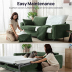 Pull Out Sofa Bed, No Cushion Removal, Queen Sleeper Sofa with USB Fast Charging, Memory Form Mattress, 2-in-1 Convertible Comfy Loveseat Couch Bed for RV, Apartment, and Small Spaces (Green)