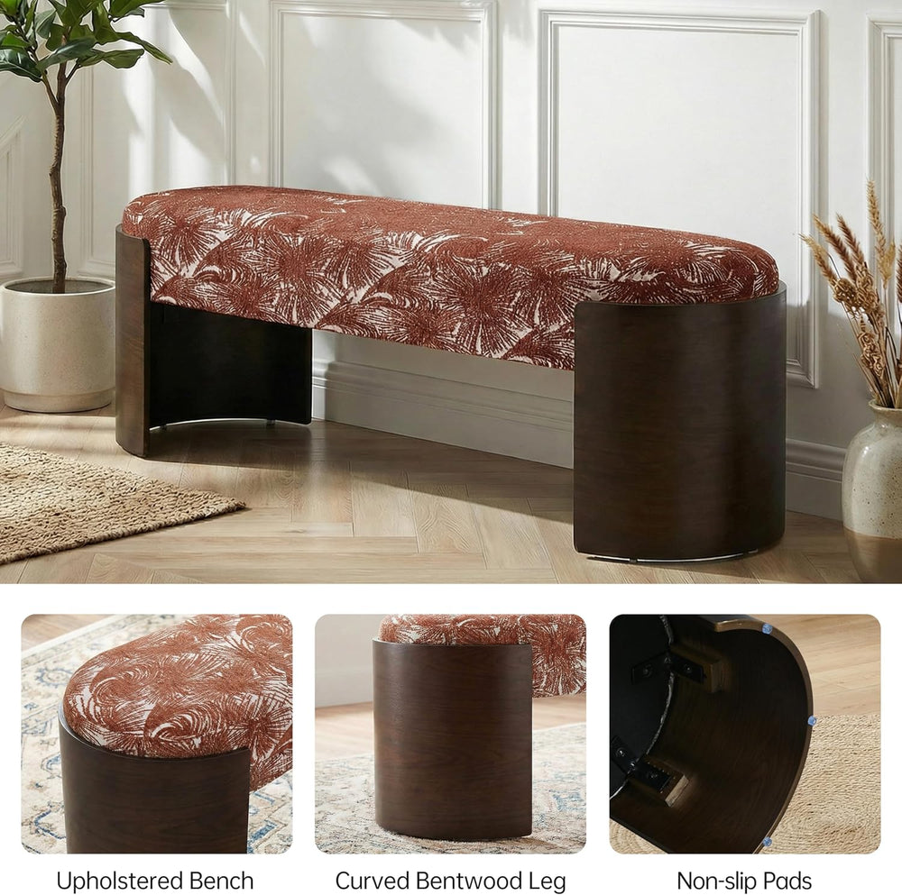 VKNOW 50" Upholstered Ottoman Bench with Botanical Pattern, Oval Entrywa...
