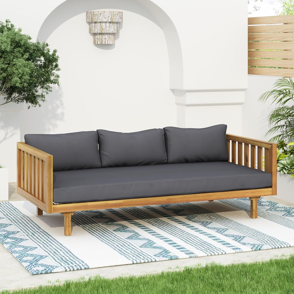 Christopher Knight Home Claremont Outdoor 3 Seater Acacia Wood Daybed with Fa...