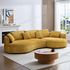 KEIKI 125" Luxury Curved Boucle Sectional Sofa with Right Chaise, Upholstered Modern Style Oversized 5-Seater Couch with Thickened Seat Cushions, Easy Assembly, for Apartment, Living Room, Yellow