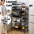 5-Tier Kitchen Carts on Wheels with Storage, Rolling Storage Cart with Handles, Lockable Wheels, 4 Drawers, Utility Carts on Wheels Microwave Stand for Kitchen, Living Room