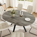HIPIHOM Extendable Round Dining Table Set for 6 People, 43.3"-59.1" Extendable Kitchen Table with 6 Upholstered Chairs, Space Saving for Kitchen Dining Room (Grey Table+6 U-Shaped White Chairs)