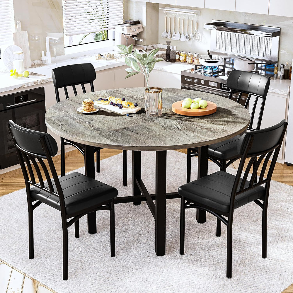AWQM Round Dining Table Set for 4, Wood Circle Kitchen Table and Chairs Set f...