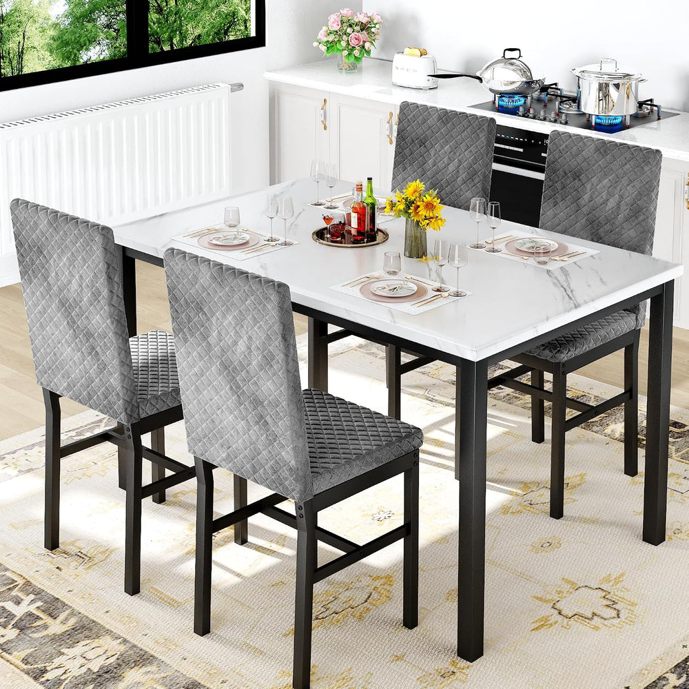 Hooseng Kitchen Table Set 5 Piece Dining Room Table Set Marble Dining Table 4...