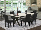 East West Furniture X627AB624-7 7 Piece Dining Room Furniture Set Consist of a Rectangle Dining Table with X-Legs and 6 Black Color Linen Fabric Upholstered Chairs, 40x72 Inch, Multi-Color