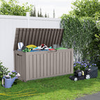75 Gallon Resin Deck Box, Lockable Patio Outdoor Storage Box for Furniture, Garden Tools and Tools Storage, Waterproof Outside Storage Boxes - Grey