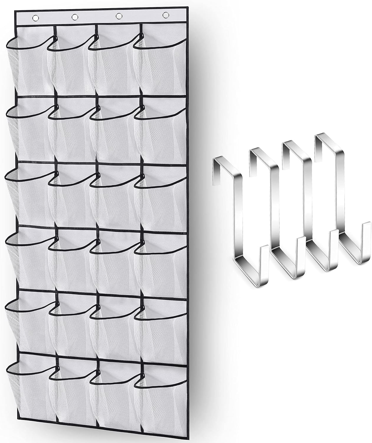 MISSLO Over The Door Shoe Organizer 24 Large Mesh Pockets, White