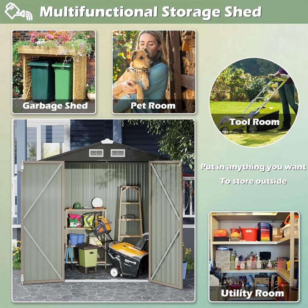 GVDV 6x4 FT Outdoor Metal Storage Shed, Durable Garden Shed with Updated Frame Structure for Backyard, Patio, Tool Storage, All-Weather Shelter for Bike, Gardening Tools, Equipment, Pet