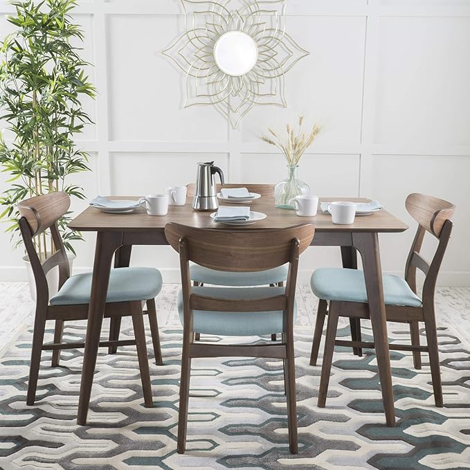 Christopher Knight Home Idalia 50" Rectangular Dining Set, 5-Pcs Set, Natural Walnut / Mint