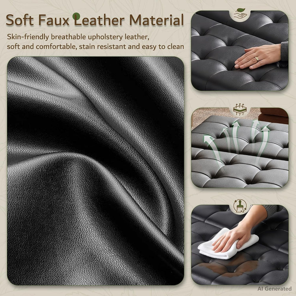 Black Leather 36 Inch Extra Large Lift Top Living Room Storage Ottoman | LINL...