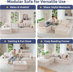 MAXYOYO 132" L Shaped Modular Sectional Sofa with Ottoman, Cloud Boneless Couch with Layered Cushion, Upholstered Sofa in a Box, Flexible Module Combination for Living Room, No Assembly, Beige