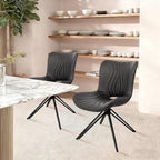 Dining Chairs Set of 2, 360° Swivel Upholstered Mid-Century Modern Kitchen Dining Room Chairs, Armless Faux Leather Accent Side Chair with Padded Back, Metal Leg, Black